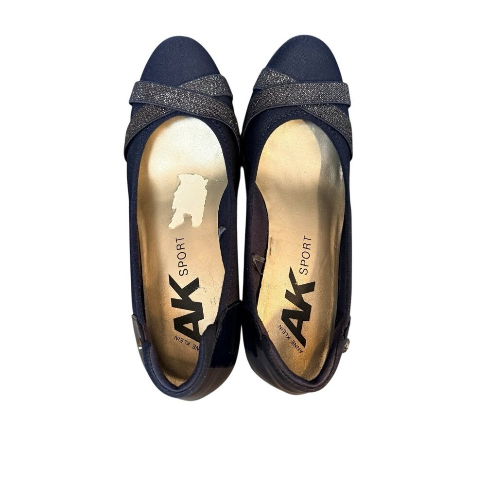 Anne Klein Sport Blue Glittering Criss Cross Strap Accent Slip On Wedges 8.5 - Picture 8 of 8